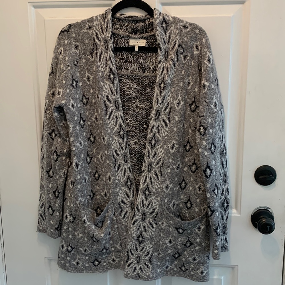Lucky brand bohemian grey and white cardigan